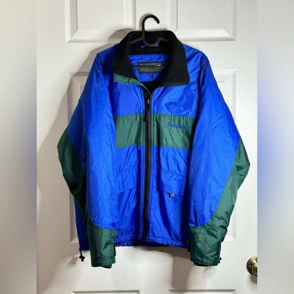 Vtg Timberland Nylon Jacket Coat Waterproof Fleece Lined Mens S Blue Green - Picture 1 of 15